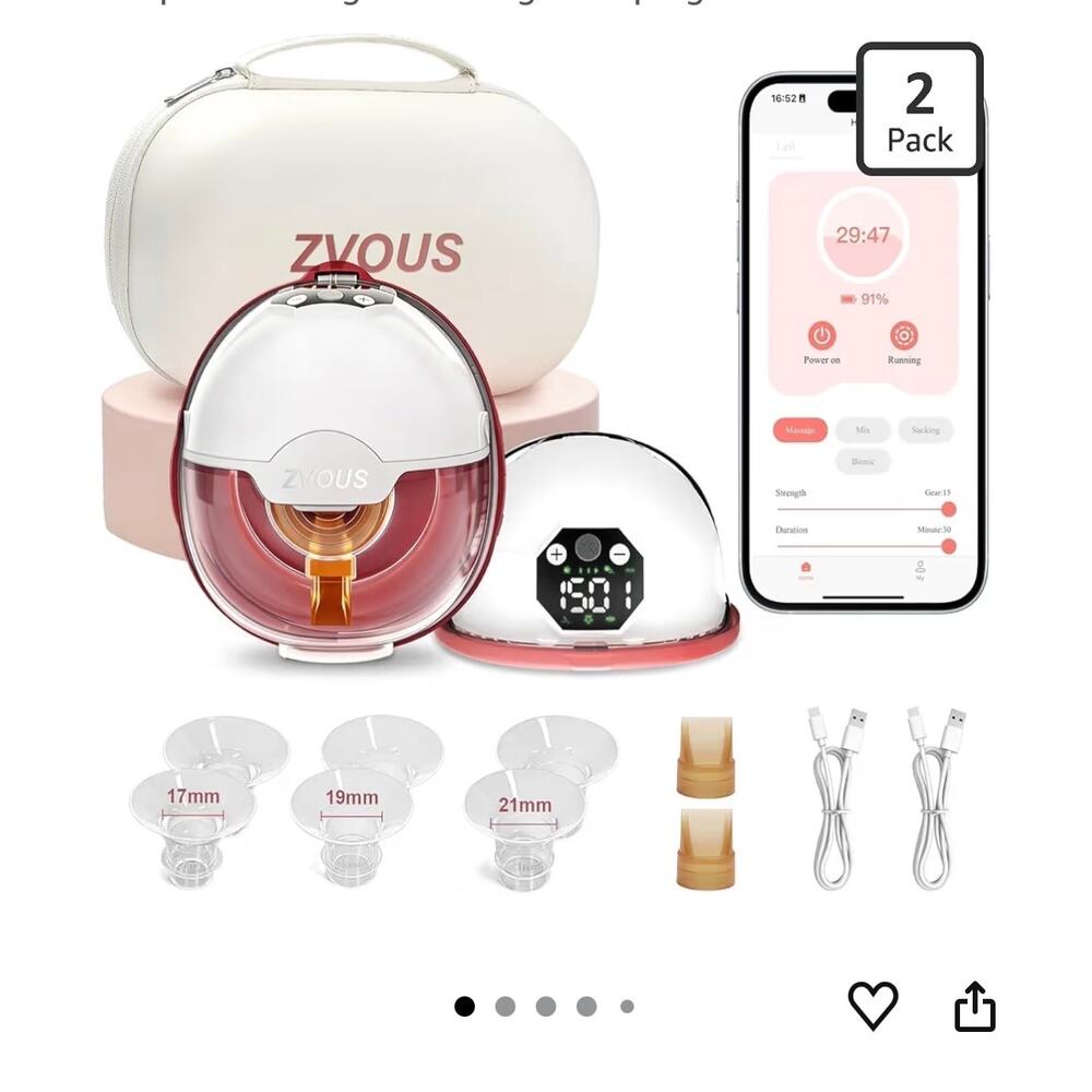 Zvous Hands Free Breast Pump Comfortable, Painless Strong Suction Power Recharge